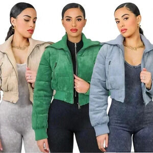 Corduroy puffer cropped jacket